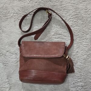 Tignanello brown tassels genuine leather crossbody bag